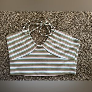 Aeropostale Striped Halter Top - Green and White